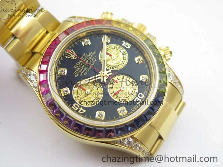 MiroTime 0306 Daytona 116589RBOW YG Rainbow Crystal BLF Best Edition Black Dial on YG Bracelet A SmoothTexture 3175